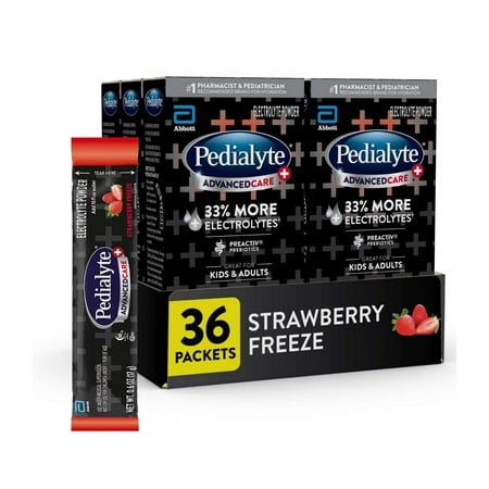 Pedialyte AdvancedCare Plus Electrolyte Powder, Strawberry Freeze, 36 Powder Packet