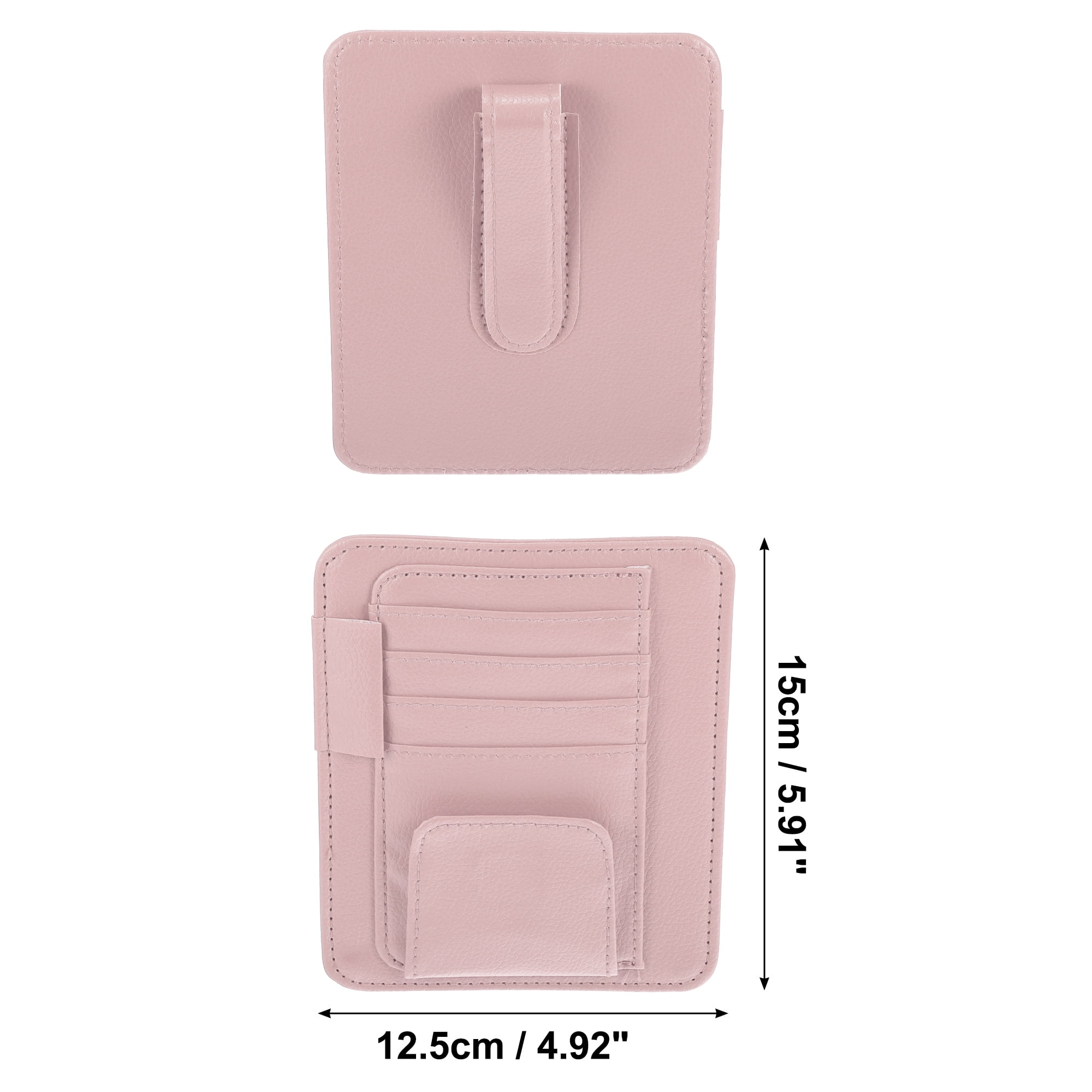 Unique Bargains PU Leather Car Sun Visor Organizer Glasses Holder and Card Holder Pink