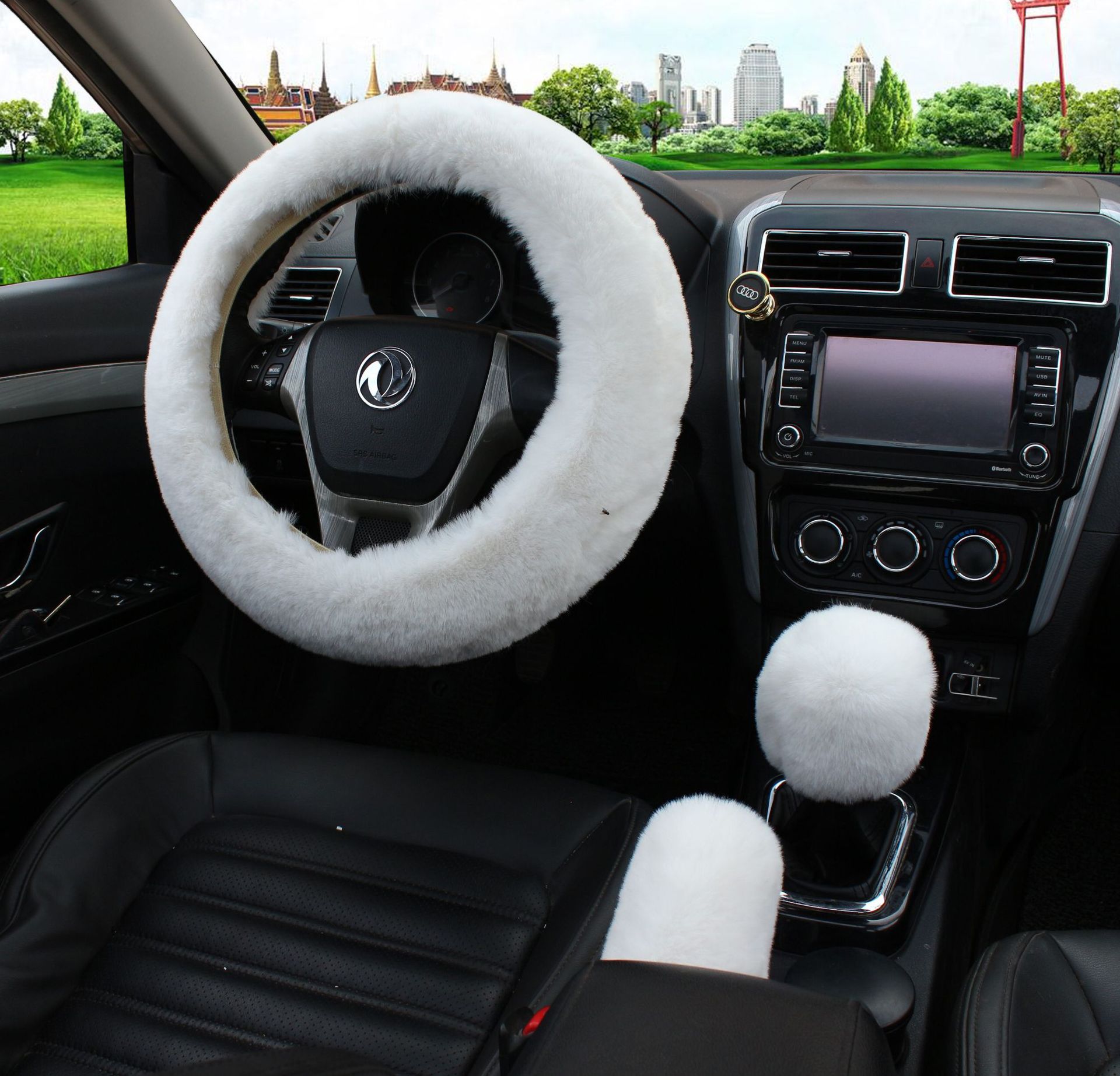 Winter car wool steering wheel cover gear cover handbrake cover threepiece steering wheel cover