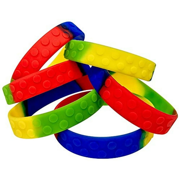 EventItems 48 Pack Pack Silicone Pulseras para niños - Propieto de pulseras de fiesta de cumpleaños para niños - Tamaño de los niños Tetraband Cumpleaños