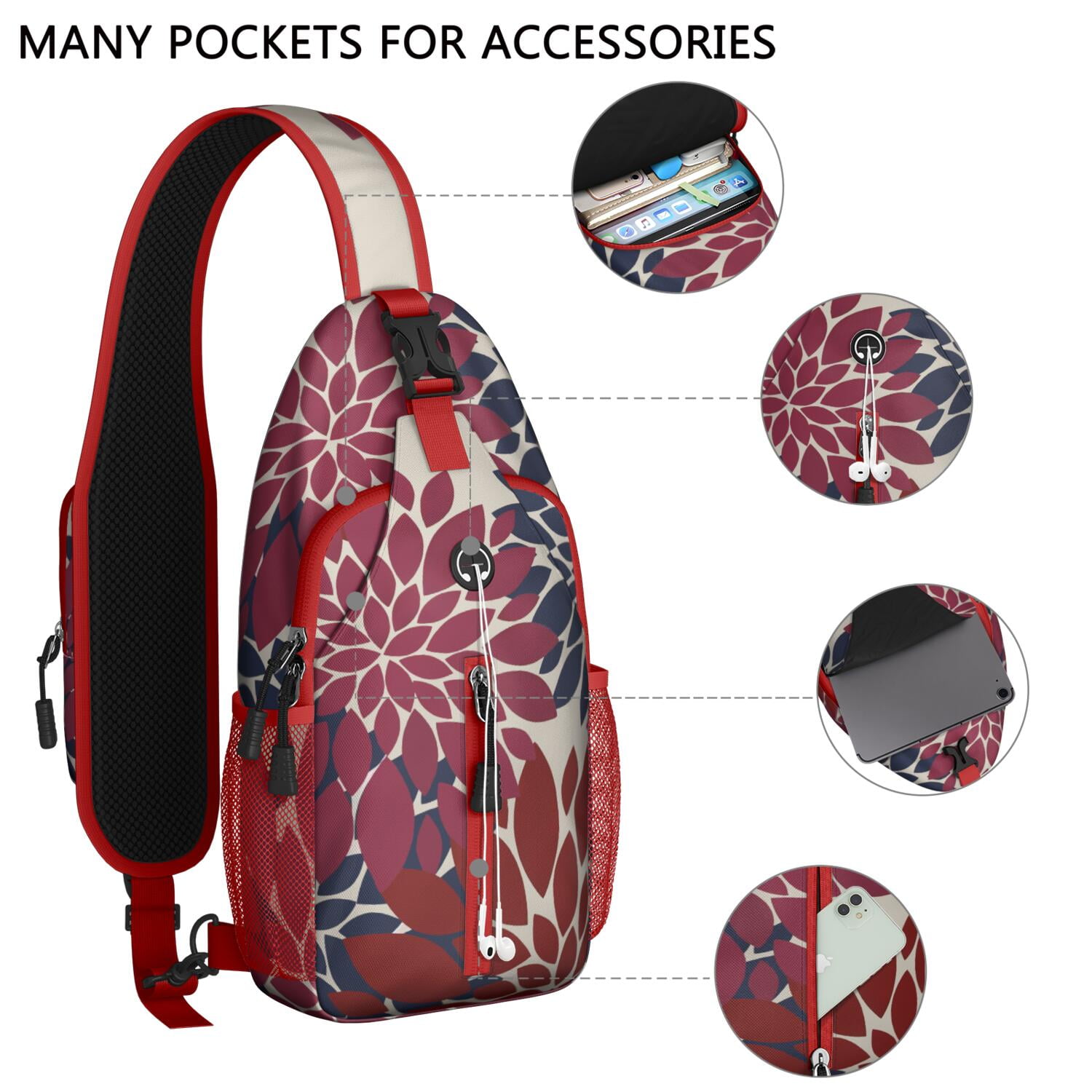 Hippie Sling Backpack, Geometric Ethnic Crossbody Daypack with Stripes and Waves Pattern, Lightweight Anti-theft Bag for Travel