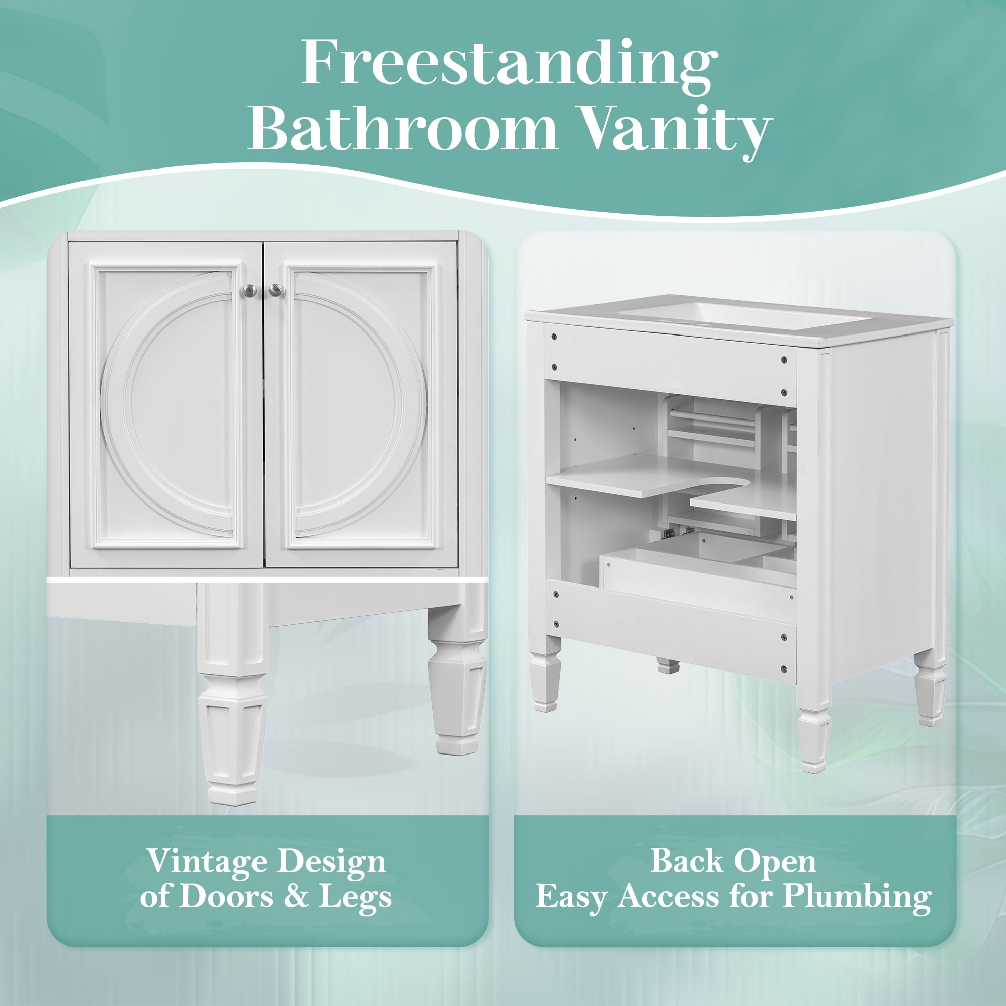 Harper & Bright Designs 30" Bathroom Vanity Sink Combo, Bathroom storage Cabinet with Drawer and Door Shelf, Single Sink Bathroom Vanity, White