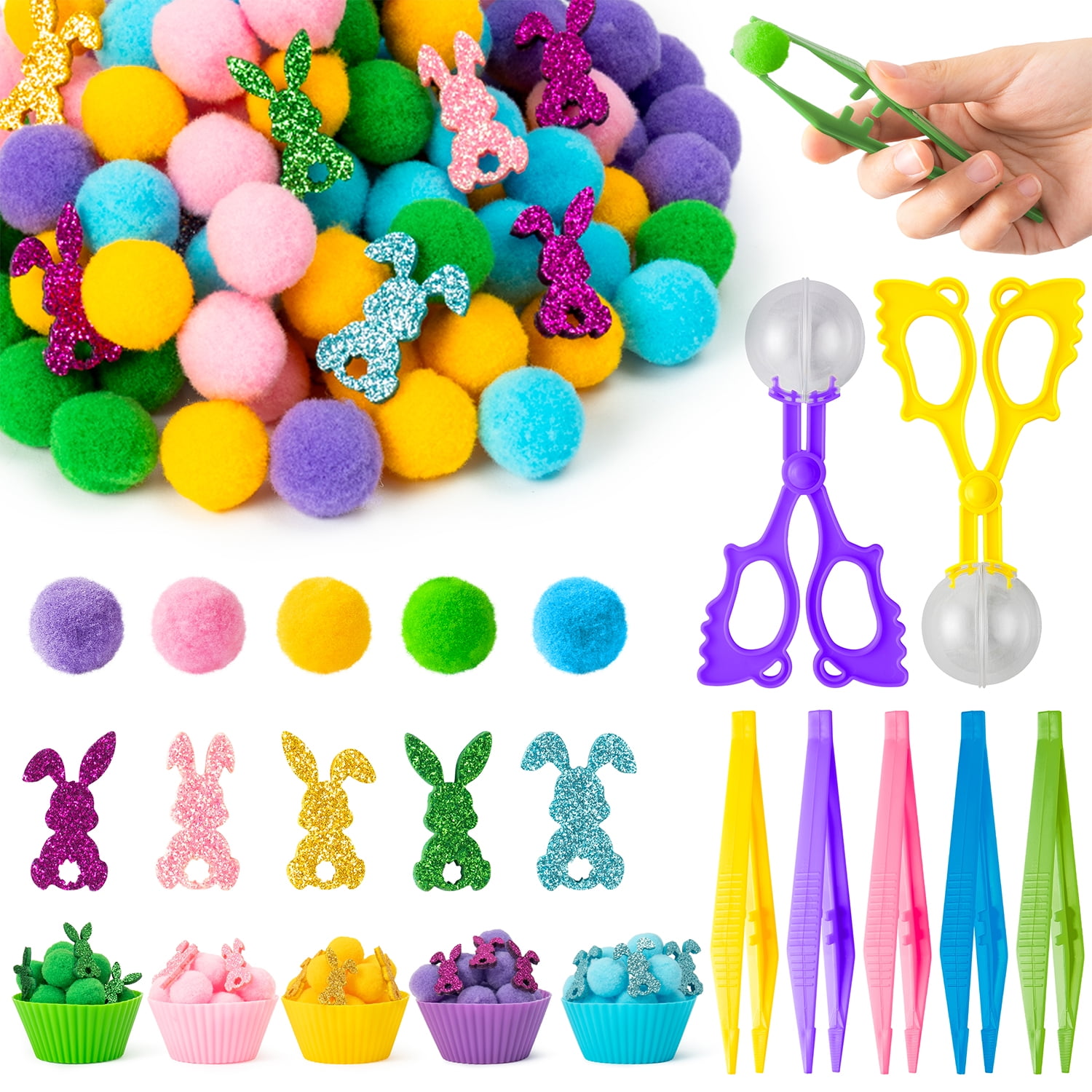 Easter Bunny Counting Sorting Toy Set for Easter Party Game Toy,268 Pieces (Fine Glitter)