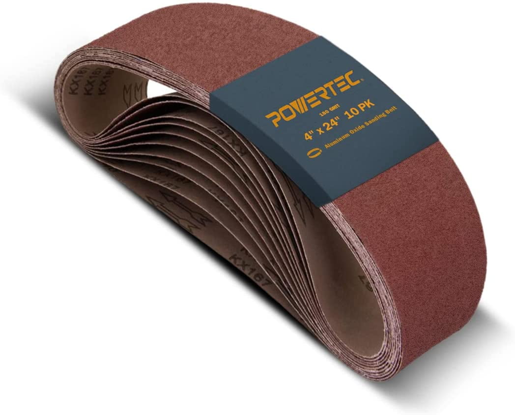 POWERTEC 110030 4 x 24 Inch Sanding Belts 180 Grit Aluminum
