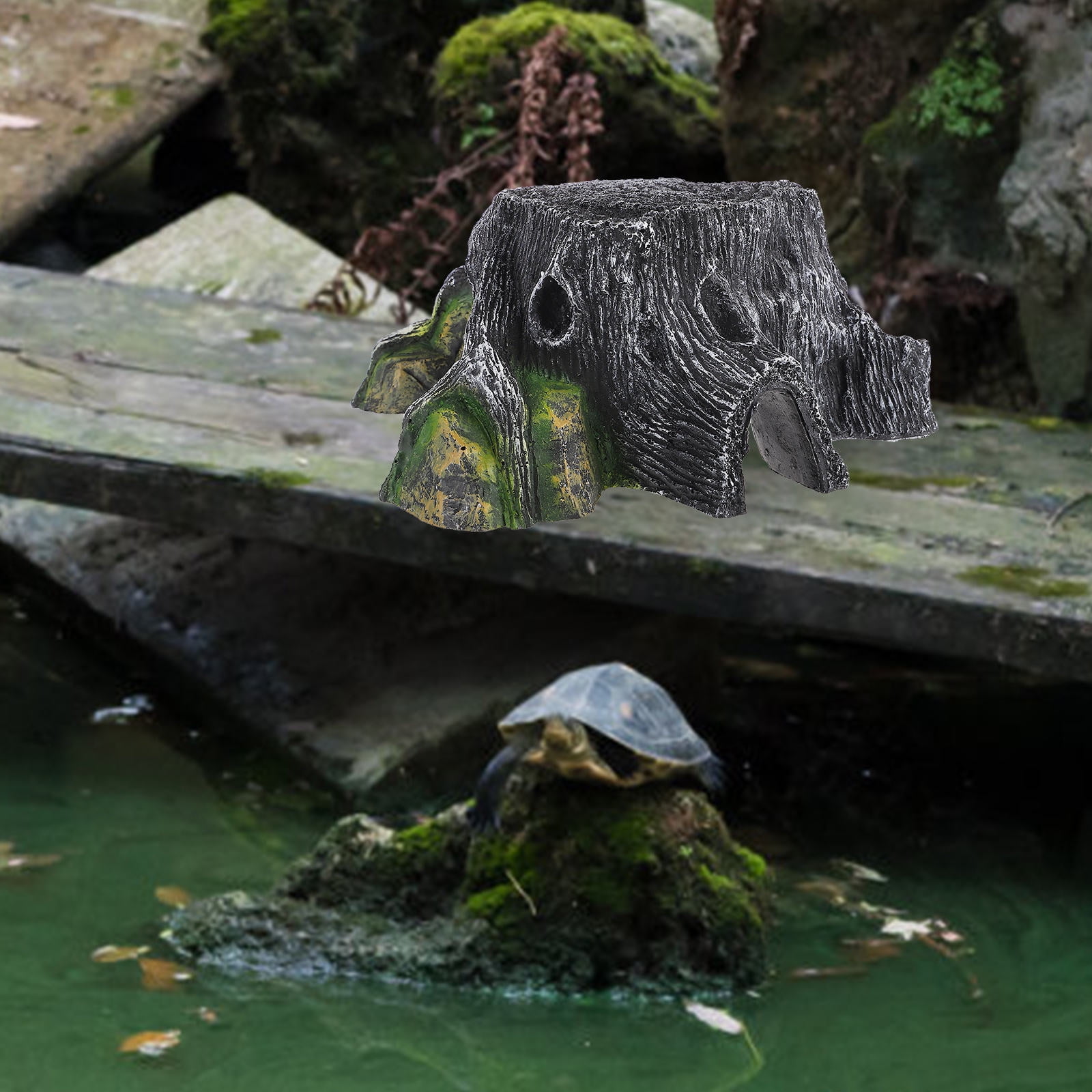 COMPUKAS Dark Green Resin Turtle Basking Platform Dock for Aquarium , and Wear Resistant Habitat Accessory