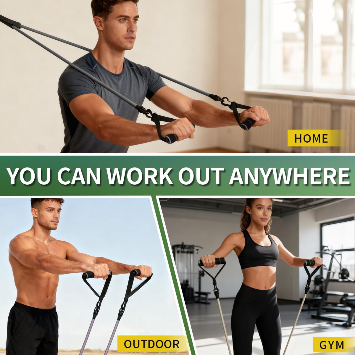 Resistance Bands Set with Handles - Exercise Bands Home Gym Strength Training Equipment, Includes Door Anchor & Ankle Straps for Full Body Workout Bands, Physical Therapy