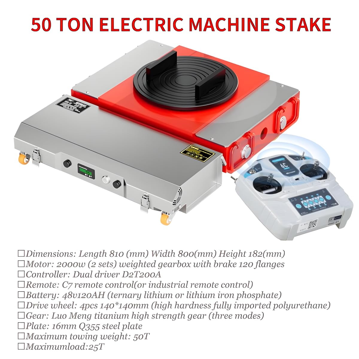 50 Tons Electric Machine Mover Skate,Electric Machinery Skate, 360° Mobile Transportation Tank Trolley,Industrial Heavy Machine Dolly Skates