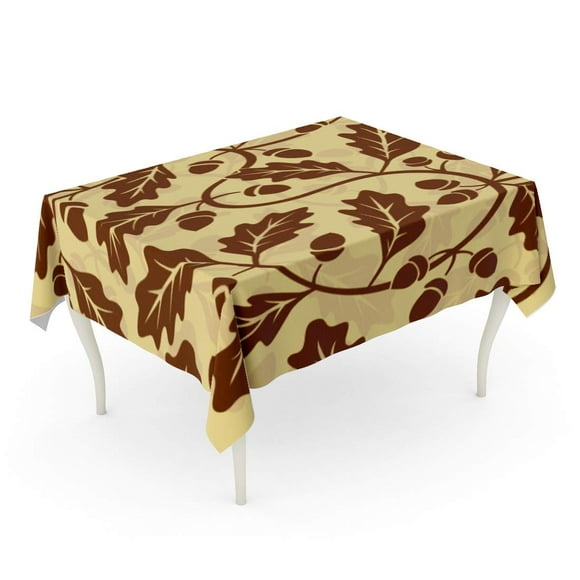 JSDART Brown Pattern Oak Leaf Acorn Green Tree Nut Tablecloth Table Desk Cover Home Party Decor 60x120 inch