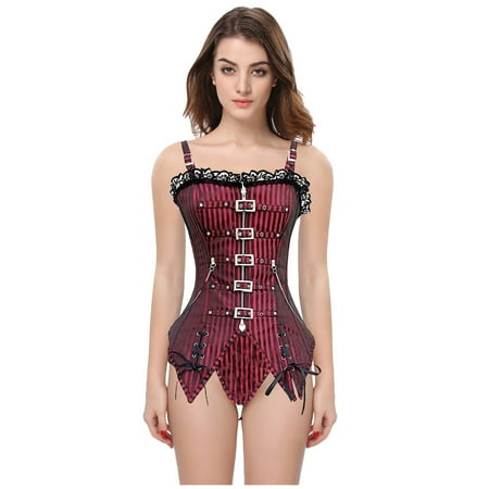 

Women Lace Body Shaper Bodysuit Vintage Chain Metal Buckle Firm Control Shapewear Lifter Corset Burner Shapewear With Underpant