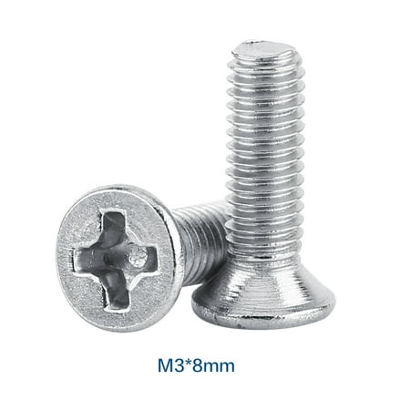 

100pcs Bag Flat Head Stainless Steel SS304 Machine Cross Countersunk Screw Bolt Fastener M3*8
