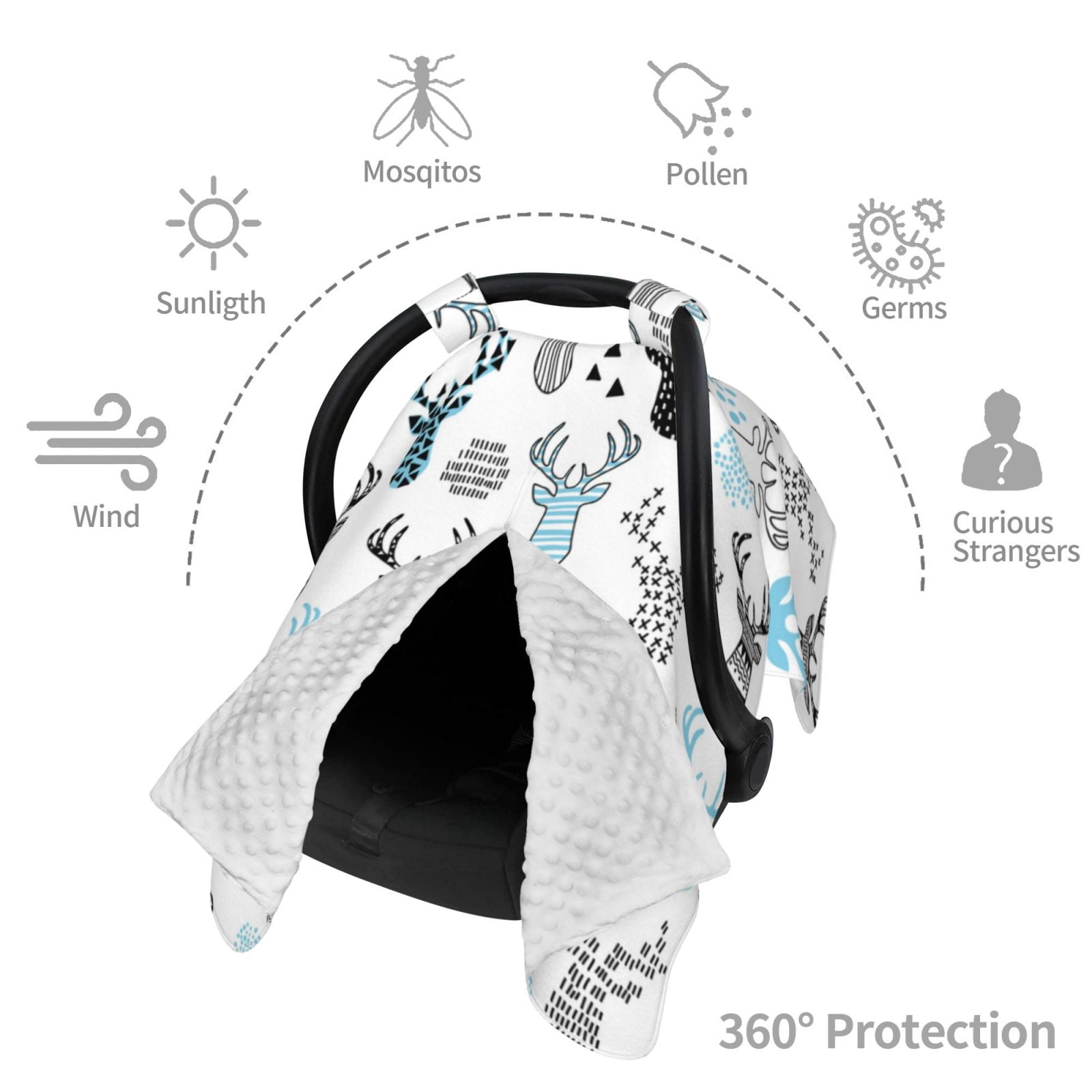 Car Seat Cover Baby - Winter Art Blue and Black Moose Breathable Infant Car Seat Cover for Baby Carseat, Lightweight Comfort Baby Essentials Must Haves Newborn Stuff for Girl Boy