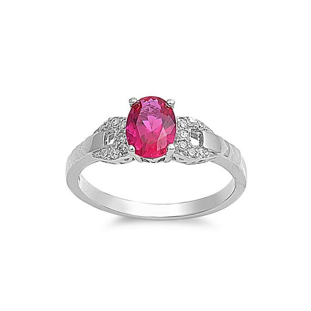 All in Stock - Oval Center Simulated Ruby Cubic Zirconia Ring Sterling ...