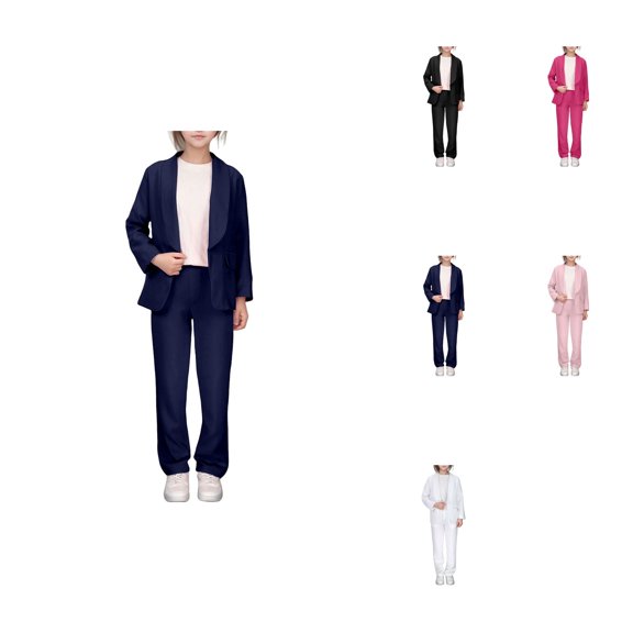 Girls Solid Color Lapel Blazer Jacket, Open Front Long Sleeve Suit Coat for Kids Girls Size 5-14 Years