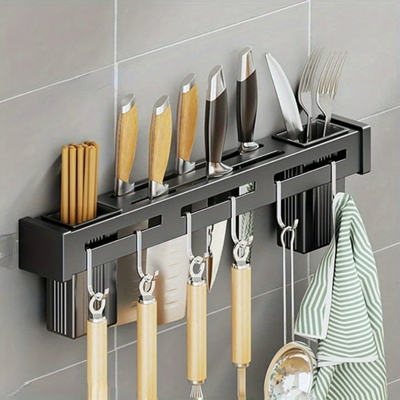 Maximize Your Kitchen Storage with this Wall-Mounted Stainless Steel Knife Holder!