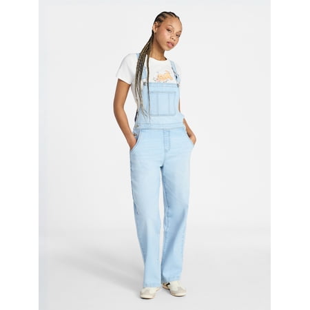 No Boundaries Relaxed Wide Leg Denim Overalls, Women's XXS-XXL