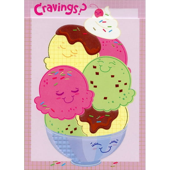 Designer Greetings Ice Cream Cravings Funny / Humorous Tri-Fold Mom-to-Be Congratulations Card