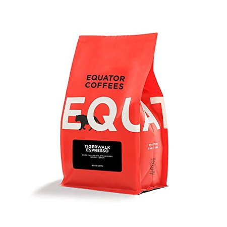 Equator Coffees  Tigerwalk Espresso  Whole Bean Coffee  Medium Roast  Fresh Roasted  Cherry  Chocolate  Strawberry and Lemon Flavor Notes  Sustainable  10.5 oz Bag