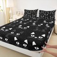 thumbnail image 5 of Manfei Funny Cat King Sheets, Kawaii Graffiti Animal Bedding, Black White, 4-Piece, 1 Flat Sheet, 1 Fitted Sheet and 2 Pillowcases, 5 of 6