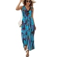 thumbnail image 2 of Beautiful Blue Different Butterflys Womens Night Club Maxi Dress V Neck Sleeveless Bohemia Long Dresses, 2 of 9