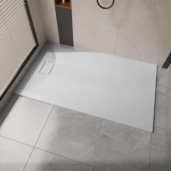 Shower Base 60"x 36", Zero Threshold Shower Pan with Left or Right Drain, Rectangular Non-Slip Shower Base, Include SMC Drain Cover, White