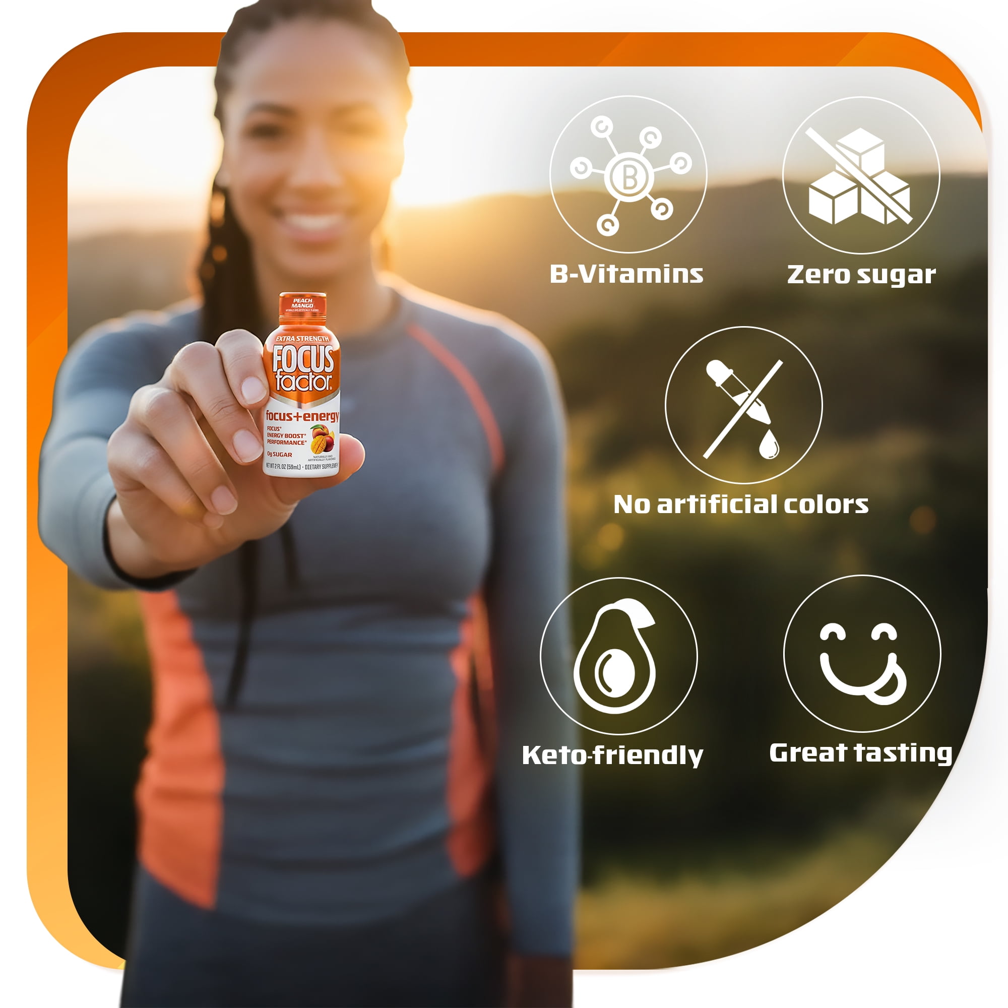 Focus Factor Extra Strength Focus + Energy Shots - 12 x 2oz Bottles (Peach Mango Flavor) - L-Theanine, Ginkgo, Bacopa, L-Tyrosine, Alpha GPC