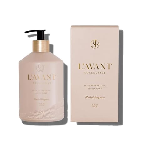 L AVANT Collective High Performing Hand Soap | Luxurious Ingredients for Soft & Smooth Hands | Notes of Bergamot  Orange Blossom  Amber  Cedar | Blushed Bergamot Scent Reusable Glass Bottle 16 Fl