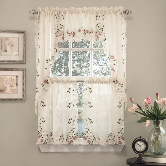 Juego de cortinas de cocina Sweet Home Collection Rosemary Linen