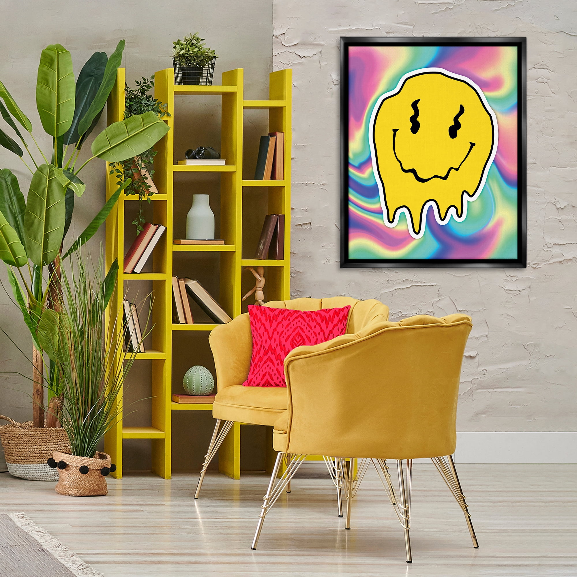 Stupell Industries Abstract Melting Smiley Abstract Painting Black Floater Framed Canvas Art Print Wall Art, 25 x 31