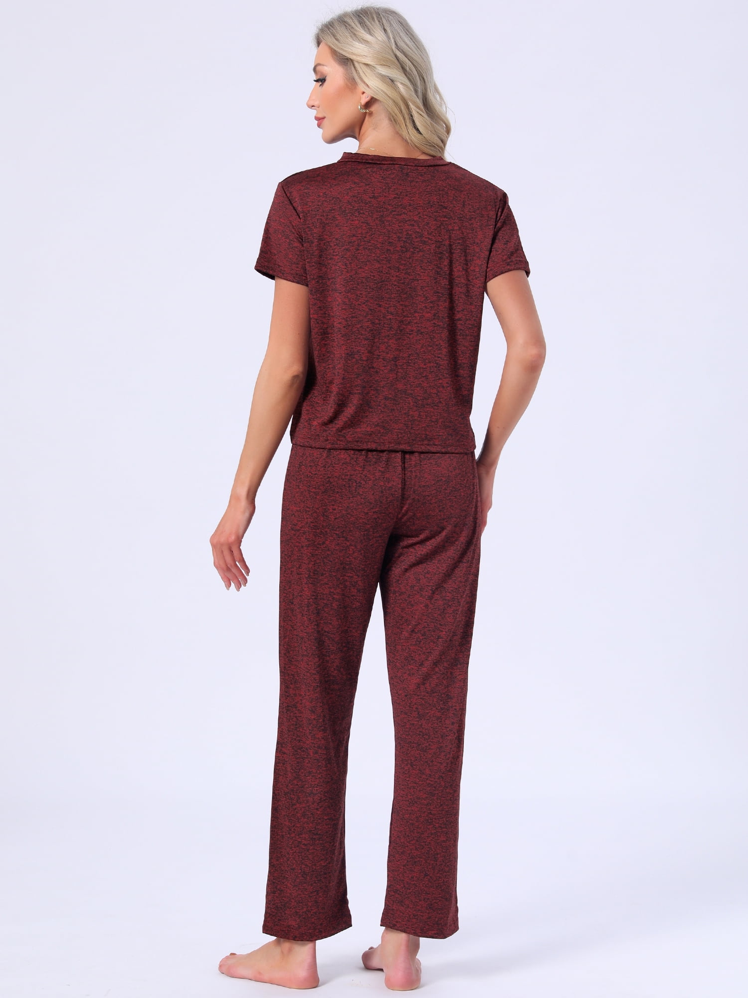 DARING DIVA Women's Pajamas Set Short Sleeve V Neck Pullover Top with Pants XL Red