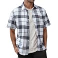 thumbnail image 2 of HOWPAY Button down Shirt Men Short Sleeve Summer Plaid Print Holiday Beach Tops Stretch Casual Regular Fit Lightweight Soft Clothes White XXXL, 2 of 4