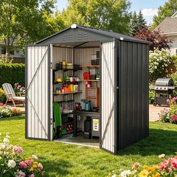 Asofer Outdoor Storage Shed, 6 x 4 FT Metal Garden Shed with Double Lockable Doors,for Backyard Patio Lawn-Dark Grey