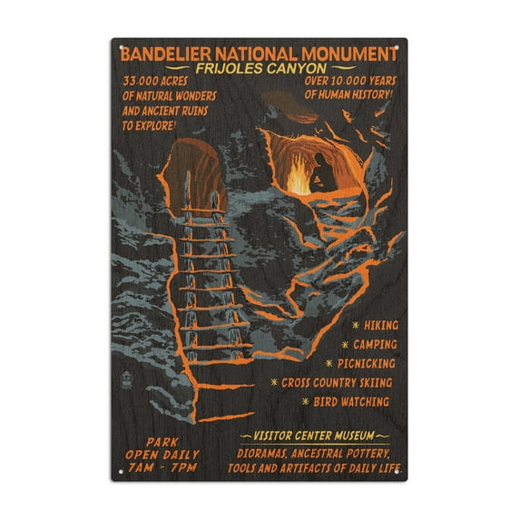 Bandelier National Monument, New Mexico, Night Scene Birch Wood Wall Sign (6x9 Rustic Home Decor, Ready to Hang Art)