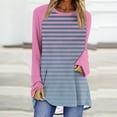 thumbnail image 2 of Blouses à Manches Tunique Hauts pour Femmes Tendance Col Rond Raglan Manches Longues Chandail Automne Mode Décontractée Rayée Ample Blouses Surdimensionnées S-106 Rose-A TTG, 2 of 5