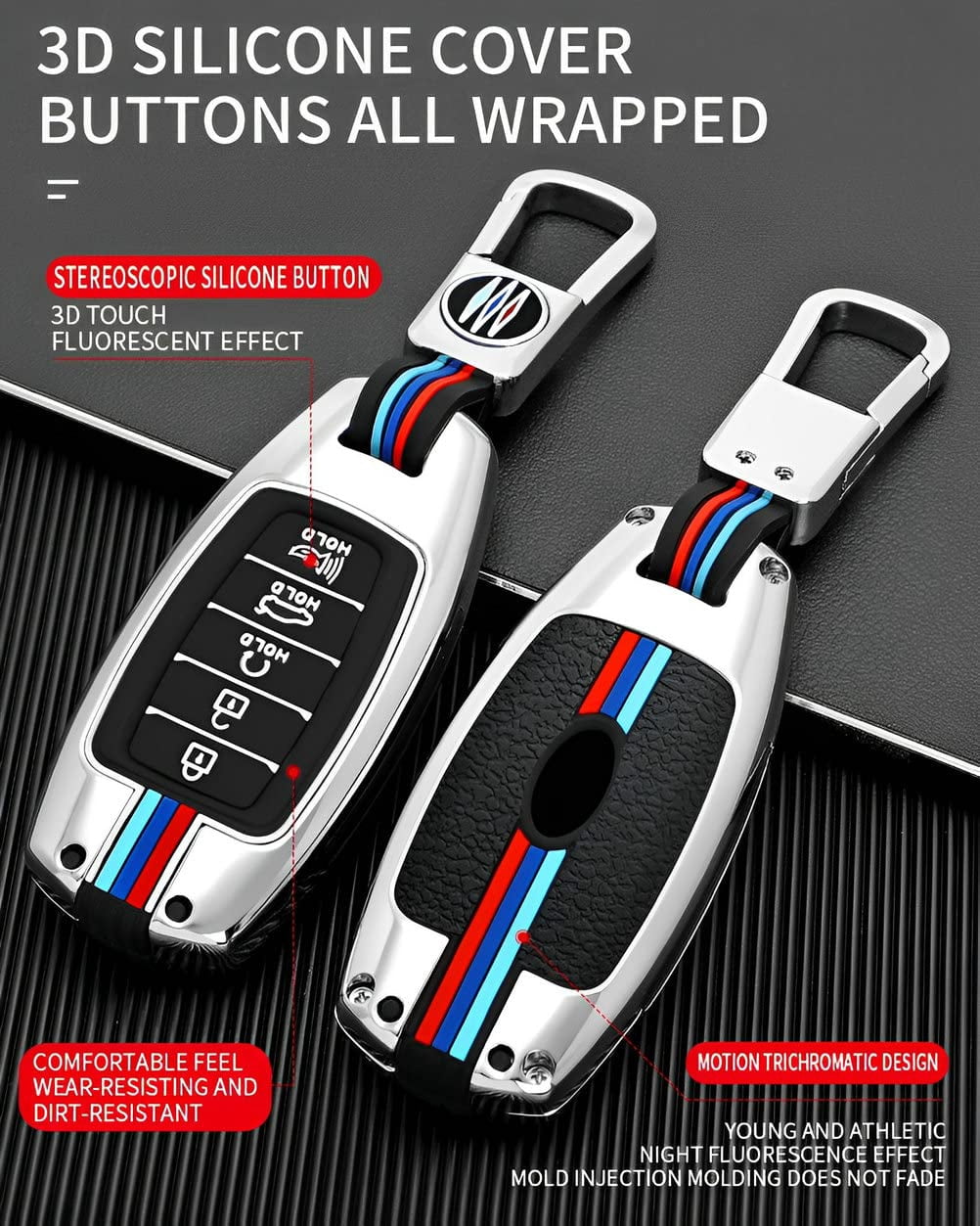 for Hyundai Key Fob Cover Case Metal Shell Smart Key Holder Protector Compatible for Kona Palisade Santa Fe Elantra GT Accent Veloster 5 Button