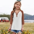 thumbnail image 3 of Cowsor Girl's Casual 3/4 Sleeve T Shirts Button V Neck Tunic Blouses Color Block Basic Tee Tops Loose Fit Summer Shirt, 3 of 6