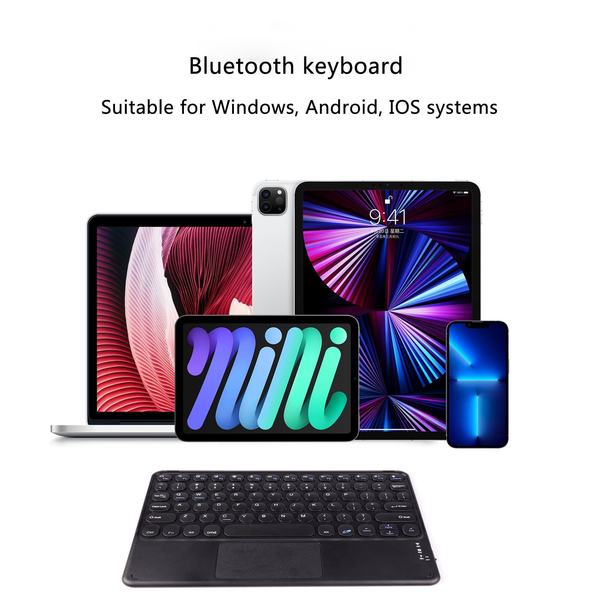 PloutoRich 10 inch Bluetooth Keyboard with Touchpad, 78 Keys Magnetic Wireless Keyboard, Ultra-Slim Rechargeable Wireless Keyboard for Laptop Tablet Computer