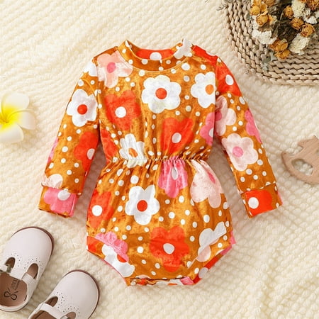 

Baby Girls Long Sleeve Patchwork Flower Print Romper Bodysuit Outfits Clothes