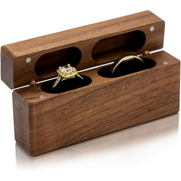 MUUJEE Double Ring Box - Slim Wooden Ring Case Box for Wedding Ceremony Engagement Proposal Ring Bearer Box - Anniversary Birthday Gift Ideas (Blank Box)