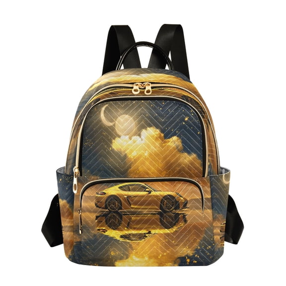 RMDQTR Quilted Backpack Lightweight Casual Daypack with Multi Zipper Pockets for Travel Daily Use Shopping Sports Golden Sports Car