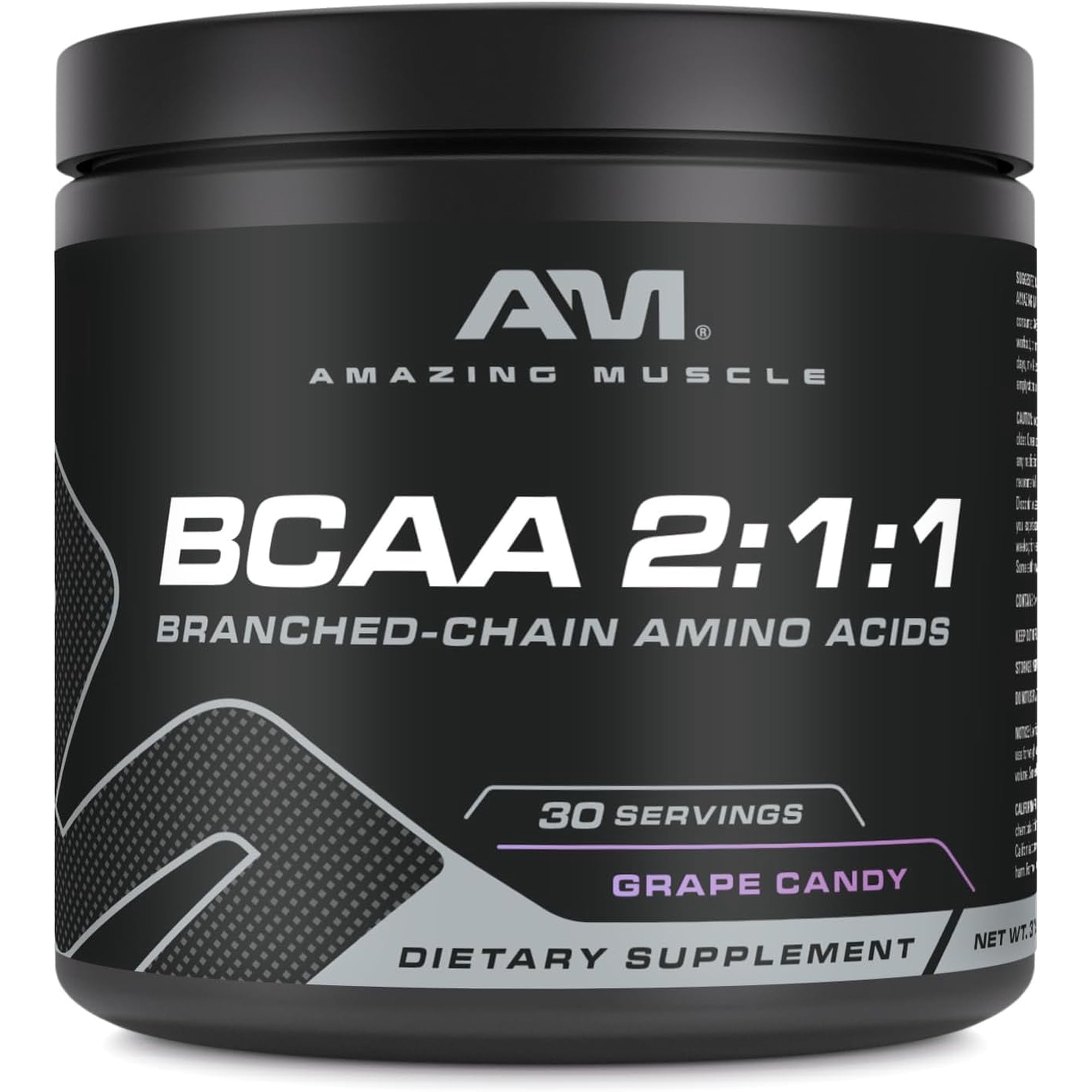 Amazing Muscle BCAA 2:1:1 315 Grams Powder Natural Grape Candy Flavor Supplement | 30 Servings | Branched Chain Amino Acids Supplement | Made in USA