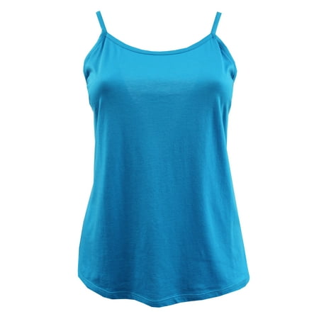 Bright Aqua Apparel - Women’s Plus Size Casual Stretch Cami Basic Camisole Adjustable Straps Tank Top Aqua 1X (16041)