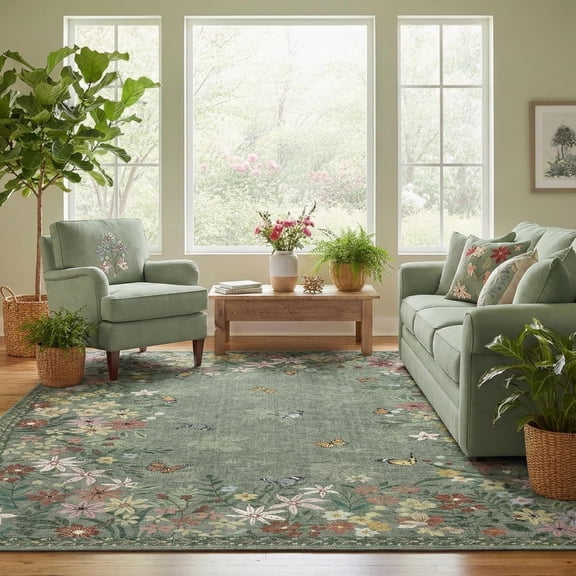 Floral 5x7 Green Area Rug