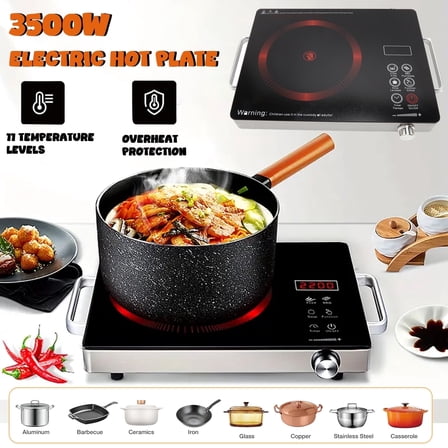Zjyufy 3500W Electric Ceramic Stove, Infrared Burner Induction Cooker, Portable Hot Plate, Home Cooktop Cooking Furnace with All Cookware, Black
