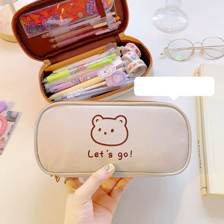 Kawaii Pencil Case Large Space 3 Compartment Pen Pouch Double Side Opened  Student Stationery Desk Organizer School Supplies