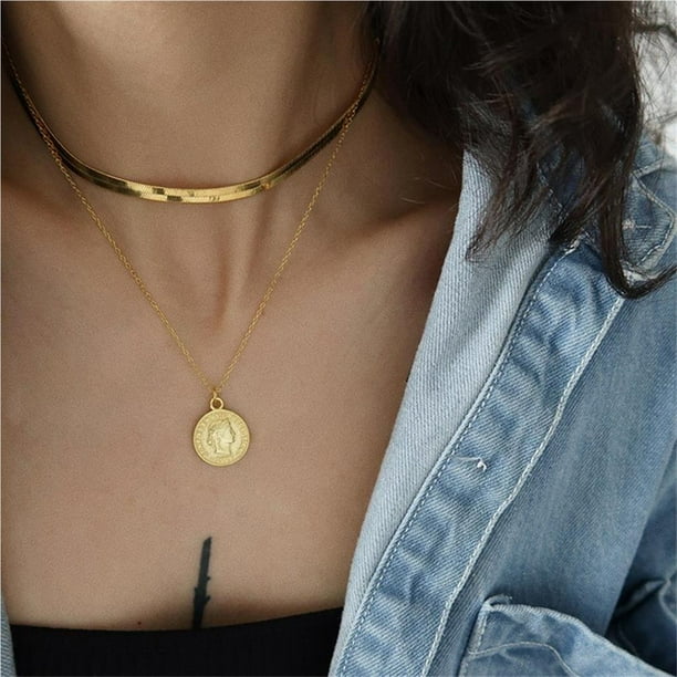 Gold Chain Necklace Women Sexy Flat Snake Neck Party Jewelry