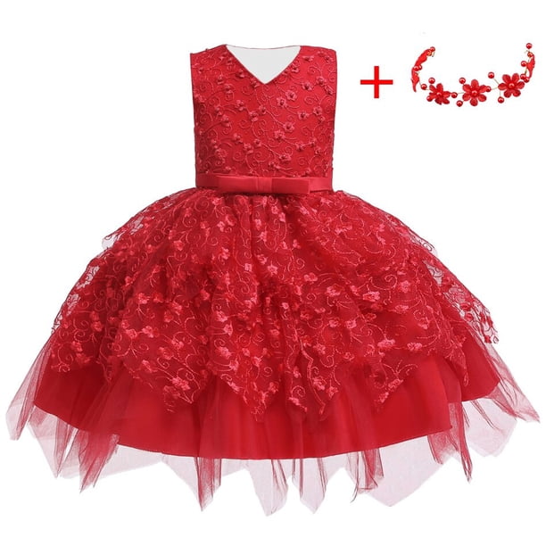 Bebé niñas verano encaje princesa vestido niños flor Floral vestido de bola para niñas ropa niños 1er cumpleaños fiesta tutú disfraces 12-18M (etiqueta 80) Gao Jinjia LED