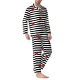 thumbnail image 3 of Kll Ladybugs On Black And White Striped Sleepwear Mens Flannel Pajamas,Long Cotton Pj Set, 3 of 9