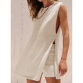 thumbnail image 4 of Women Summer Sweater Set Casual Sleeveless Crewneck Side Split Knit Tunic Tops & Slim Shorts Y2K Beach Vacation Set Color XL, 4 of 7