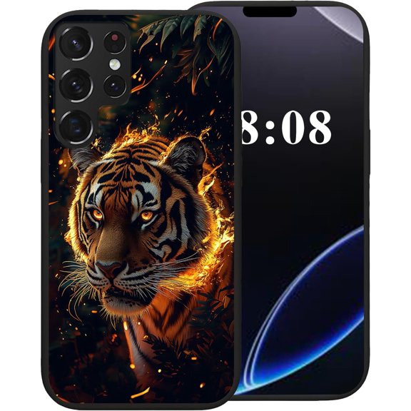 for Samsung Galaxy S24 Ultra Case,Black Soft TPU Silicone Shockproof Protection Cover Phone Case for Galaxy S24 Ultra Cute Amusing Pattern | Flame Tiger
