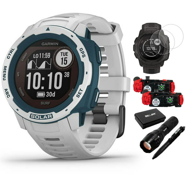 Garmin 010-02293-18 Instinct Solar Rugged Outdoor Watch Surf Edition  Cloudbreak Bundle with Screen Protector 2-Pack, 2-Pack Emergency Bracelet  with SOS LED Light Knife and Flashlight and Tactical Pen - Walmart.com